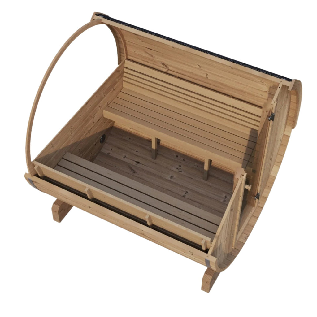 SaunaLife 2-3 Person 5' Long Outdoor Traditional Barrel Sauna w/ Rear Window  | Ergo Model E6W