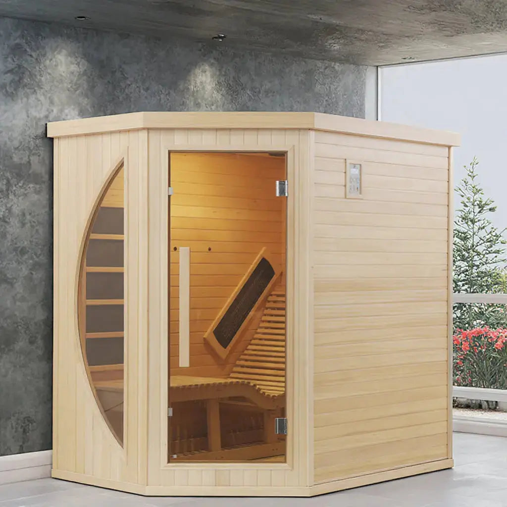 Anyi 2 Person Far Infrared Indoor Sauna w/ Ergo Recliner Bench