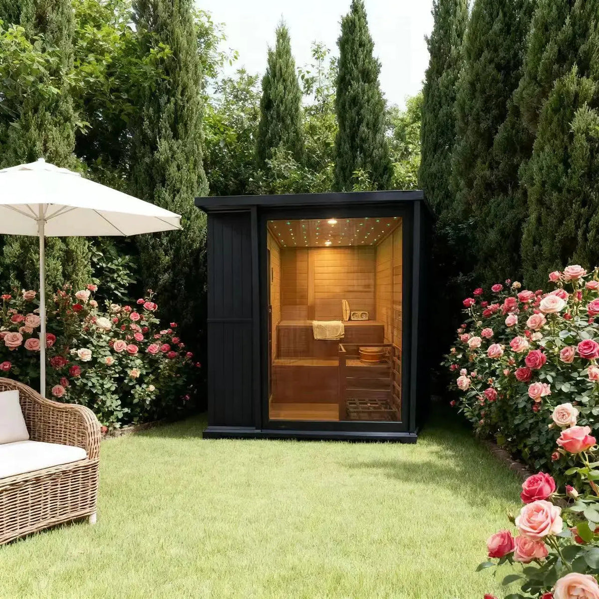 Anyi 4-6 Person Modern Black Outdoor Traditional Sauna