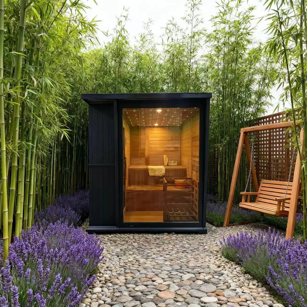 Anyi 4-6 Person Modern Black Outdoor Traditional Sauna