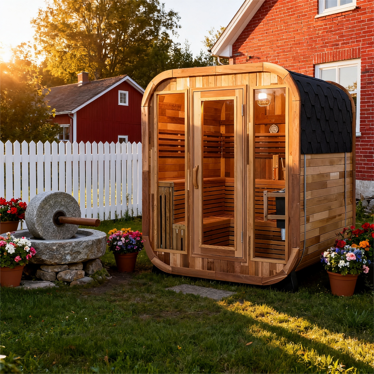 Anyi 5-6 Person Red Cedar Outdoor Traditional Cube Sauna