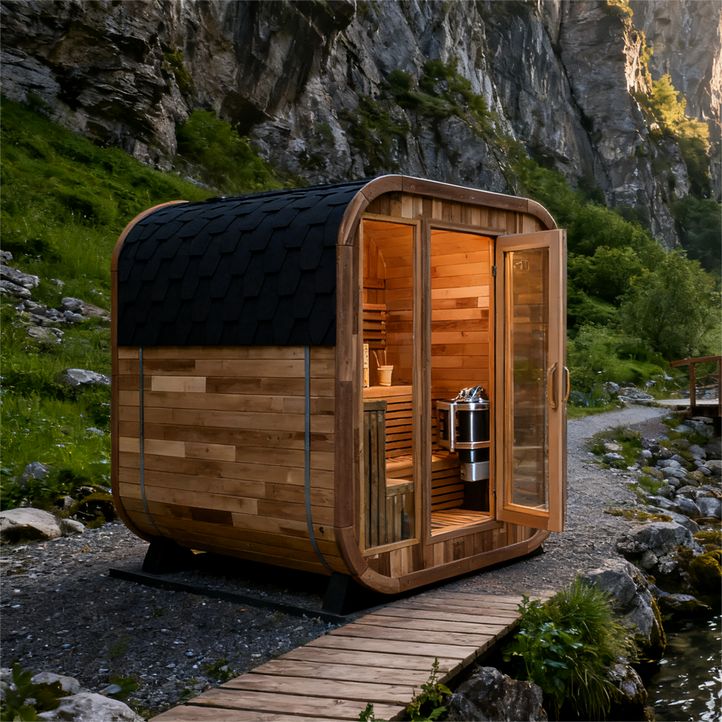 Anyi 5-6 Person Red Cedar Outdoor Traditional Cube Sauna