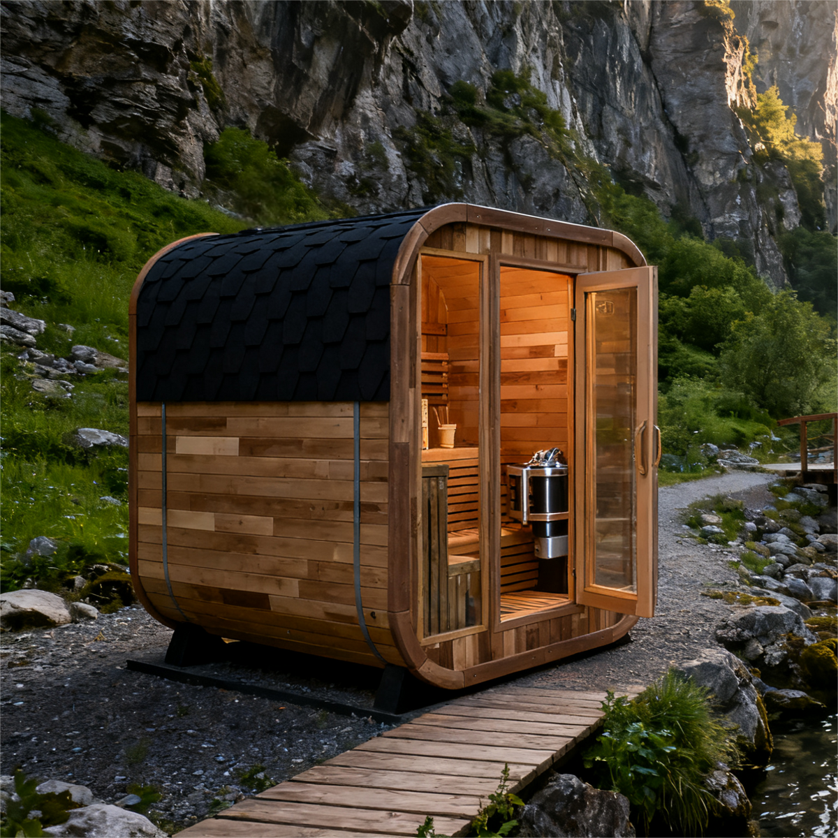 Anyi 5-6 Person Red Cedar Outdoor Traditional Cube Sauna