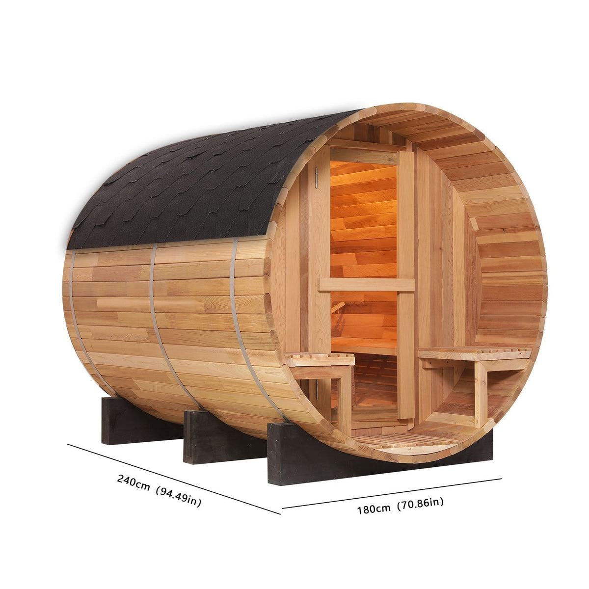 Anyi 6 Person Outdoor Traditional Barrel Sauna with Front Porch
