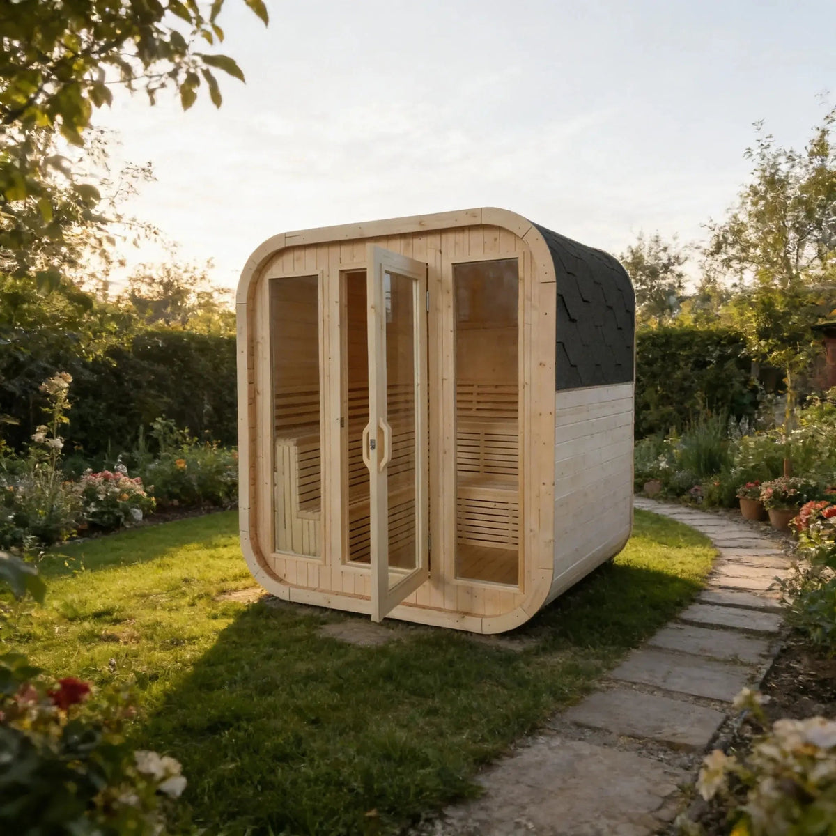 Anyi 4-6 Person White Pine Outdoor Traditional Cube Sauna