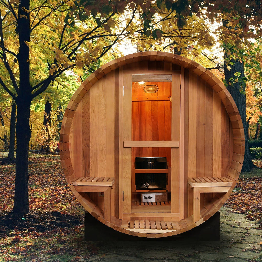 Anyi 6 Person Outdoor Traditional Barrel Sauna with Front Porch