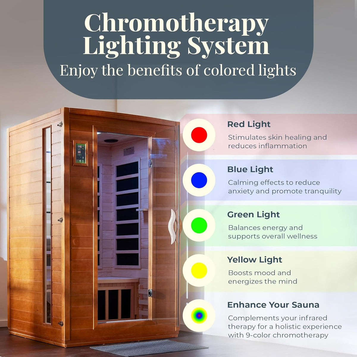 Dynamic Versailles Elite 2-person Ultra Low EMF FAR Indoor Infrared Sauna + Red Light Therapy | DYN-6202-03 Elite