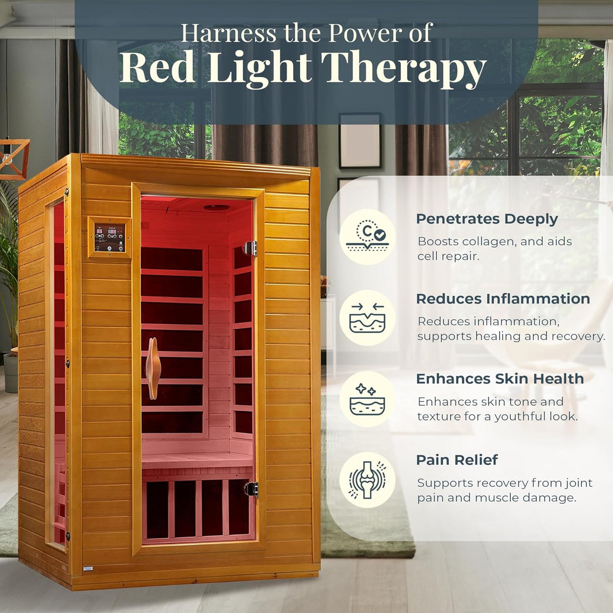 Dynamic Versailles Elite 2-person Ultra Low EMF FAR Indoor Infrared Sauna + Red Light Therapy | DYN-6202-03 Elite