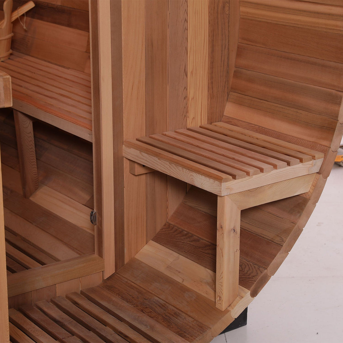 Anyi 6 Person Outdoor Traditional Barrel Sauna with Front Porch