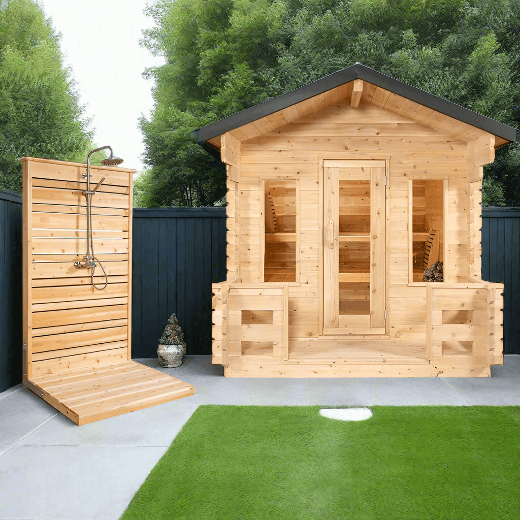 Dundalk Leisurecraft Canadian Timber 6 Person Georgian Outdoor Traditional Cabin Sauna With Porch  | CTC88PW