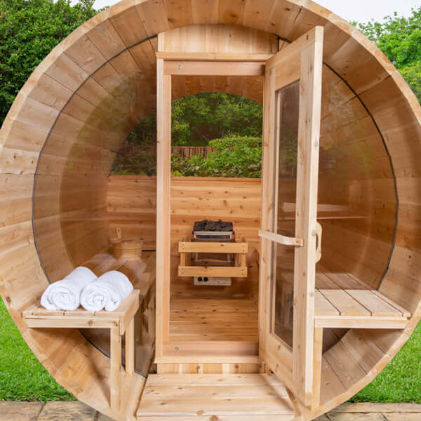 Dundalk Leisurecraft Canadian Timber 6 Person Tranquility MP Outdoor Traditional Barrel Sauna | CTC2345MP