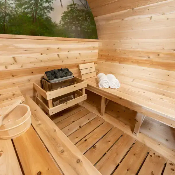 Dundalk Leisurecraft Canadian Timber 4 Person Serenity MP Outdoor Traditional Barrel Sauna | CTC2245MP