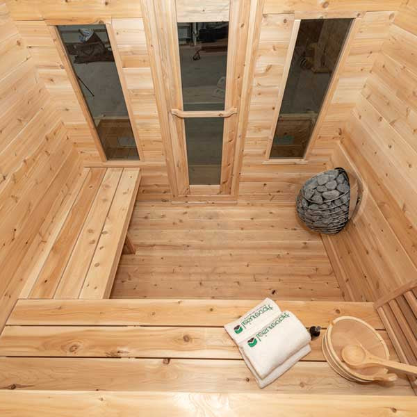 Dundalk Leisurecraft Canadian Timber 6 Person Georgian Outdoor Traditional Cabin Sauna with Changeroom | CTC88CW