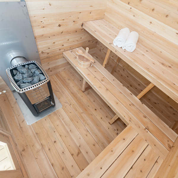 Dundalk Leisurecraft Canadian Timber 6 Person Georgian Outdoor Traditional Cabin Sauna With Porch  | CTC88PW