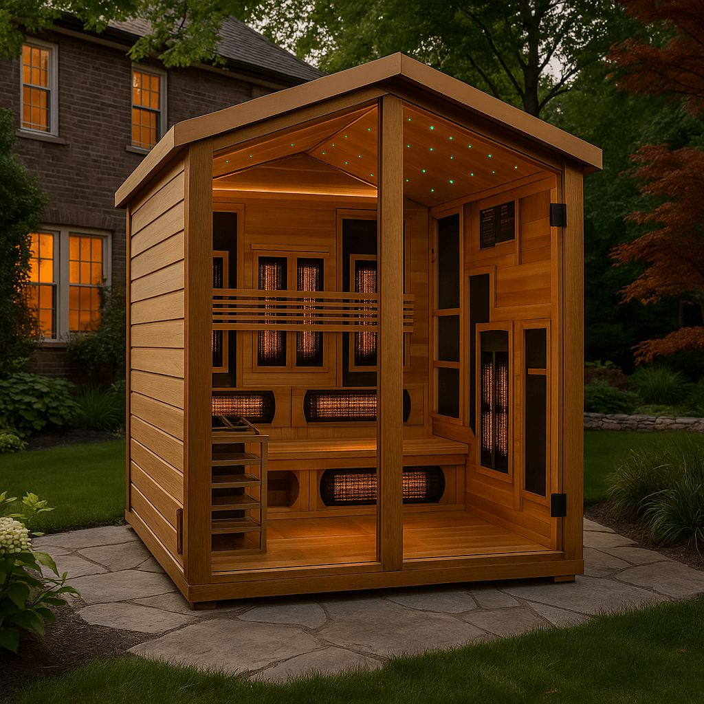 Golden Designs Kaskinen 6-Person Hybrid Outdoor Sauna w/ Full Spectrum Infrared & Harvia Traditional Electric Heater Kit | GDI-8526-01