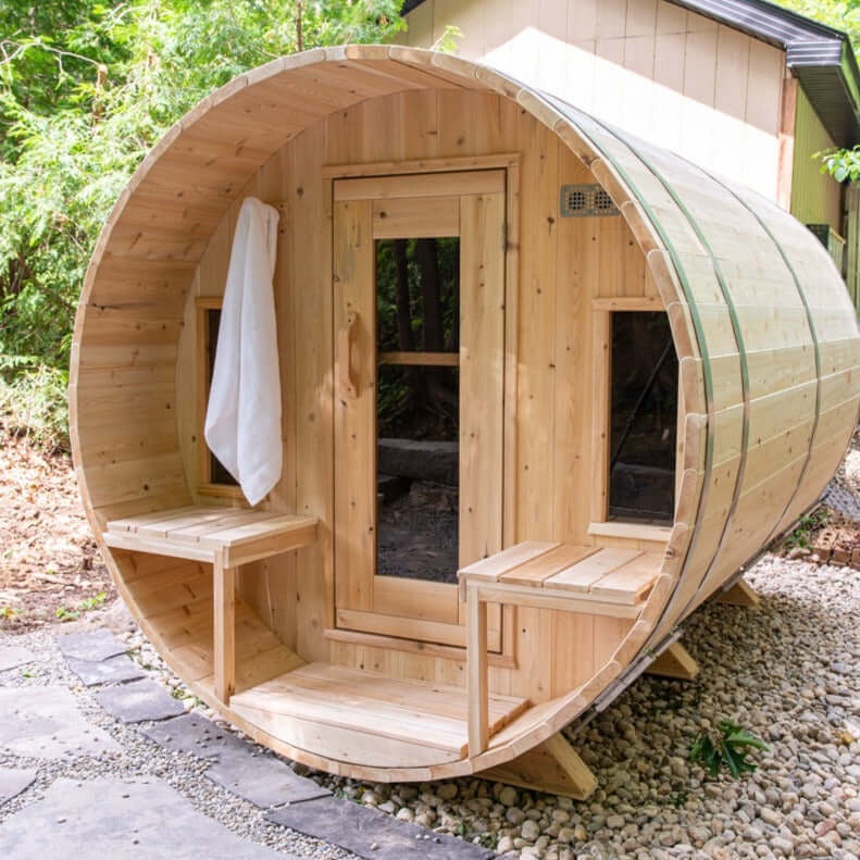 Dundalk Leisurecraft Canadian Timber 6 Person Tranquility Outdoor Traditional Barrel Sauna | CTC2345