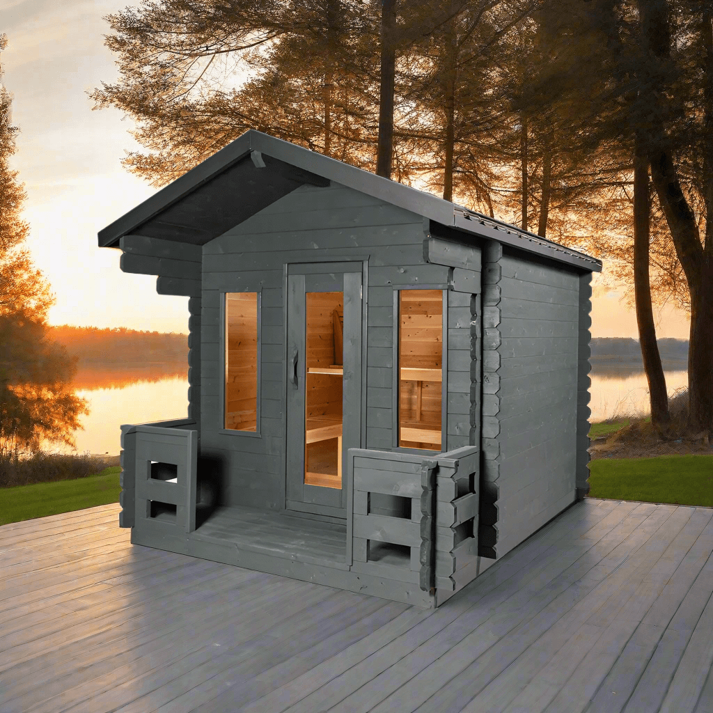 Dundalk Leisurecraft Canadian Timber 6 Person Georgian Outdoor Traditional Cabin Sauna With Porch  | CTC88PW