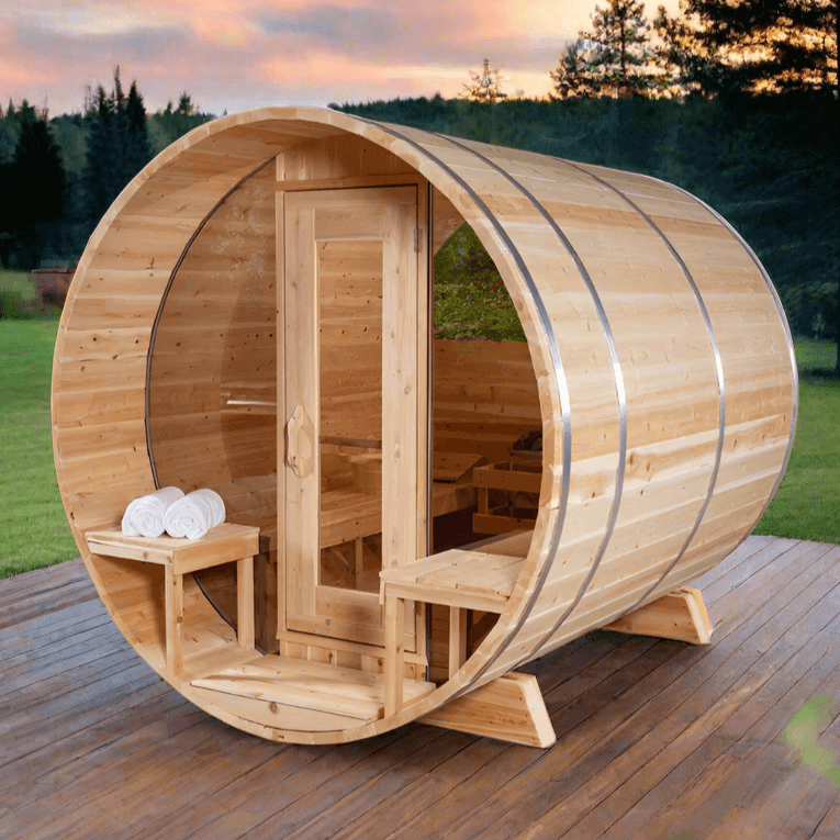 Dundalk Leisurecraft Canadian Timber 4 Person Serenity MP Outdoor Traditional Barrel Sauna | CTC2245MP