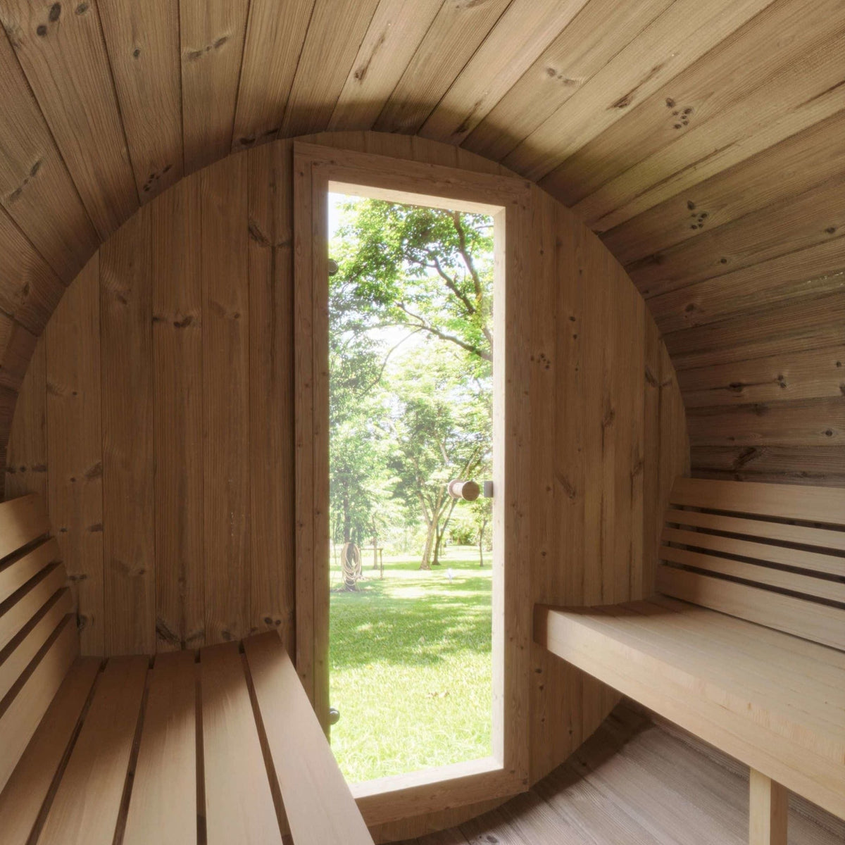 SaunaLife 4 Person 6' Long Outdoor Traditional Barrel Sauna w/ Rear Window | Ergo Model E7W
