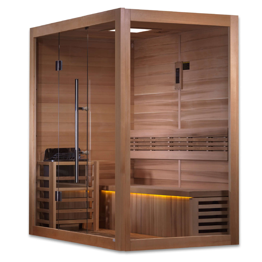 Golden Designs Forssa 3-Person Indoor Traditional Sauna Kit + Red Light Therapy | GDI-7203-01