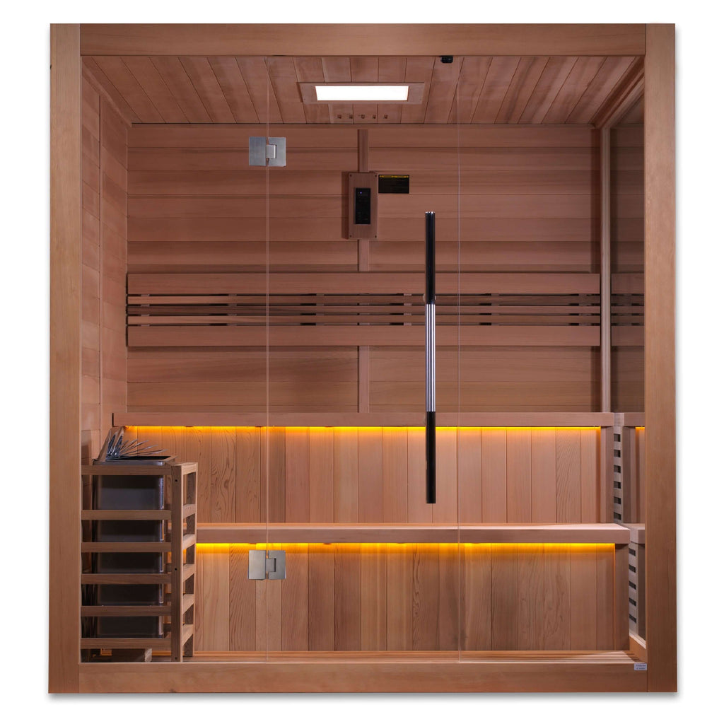 Golden Designs Kuusamo 6-Person Indoor Traditional Sauna Kit + Red Light Therapy | GDI-7206-01