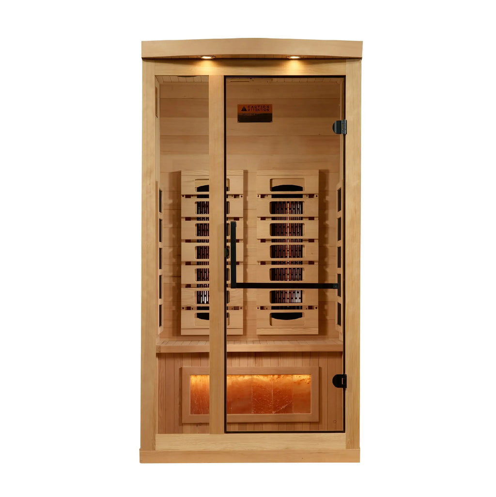 Golden Designs 1-2 Person Full Spectrum Near Zero EMF Indoor Infrared Sauna + Red Light Therapy & Himalayan Salt Bar | GDI-8010-03