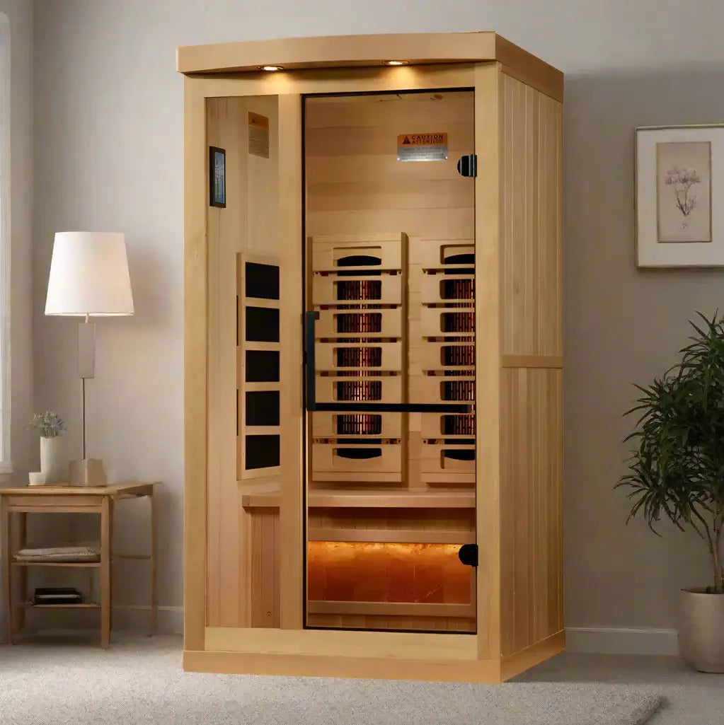 Golden Designs 1-2 Person Full Spectrum Near Zero EMF Indoor Infrared Sauna + Red Light Therapy & Himalayan Salt Bar | GDI-8010-03