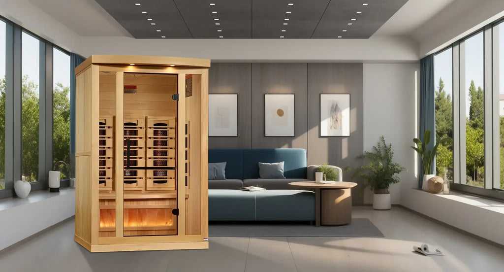 Golden Designs 2-Person Full Spectrum Near Zero EMF Indoor Infrared Sauna + Red Light Therapy & Himalayan Salt Bar | GDI-8020-03