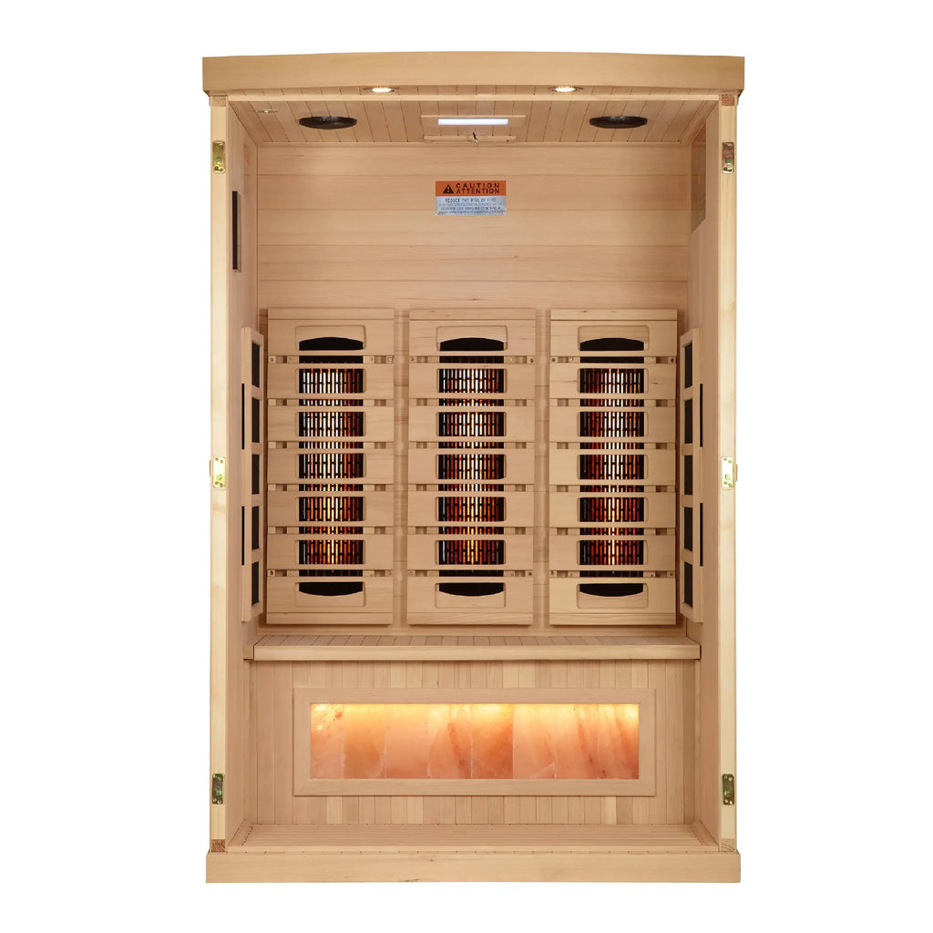 Golden Designs 2-Person Full Spectrum Near Zero EMF Indoor Infrared Sauna + Red Light Therapy & Himalayan Salt Bar | GDI-8020-03
