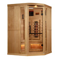 Golden Designs 3-Person Corner Full Spectrum Near Zero EMF Indoor Infrared Sauna + Red Light Therapy & Himalayan Salt Bar | GDI-8035-03