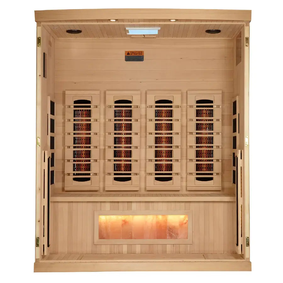 Golden Designs 4-Person Full Spectrum Near Zero EMF Indoor Infrared Sauna + Red Light Therapy & Himalayan Salt Bar | GDI-8040-03