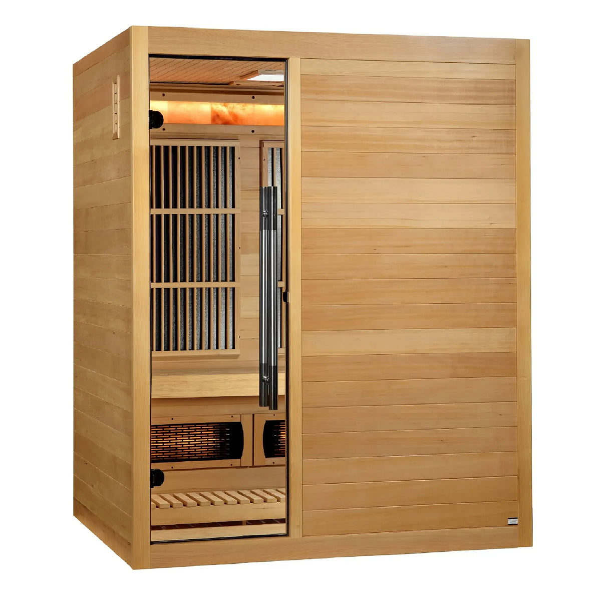 Golden Designs Soria 3-Person Hybrid Indoor Sauna w/ Full Spectrum Infrared & Harvia Traditional Electric Heater + Red Light Therapy Kit | GDI-8330-01