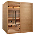 Golden Designs Toledo 6-Person Hybrid Indoor Sauna w/ Full Spectrum Infrared & Harvia Traditional Electric Heater + Red Light Therapy Kit | GDI-8360-01