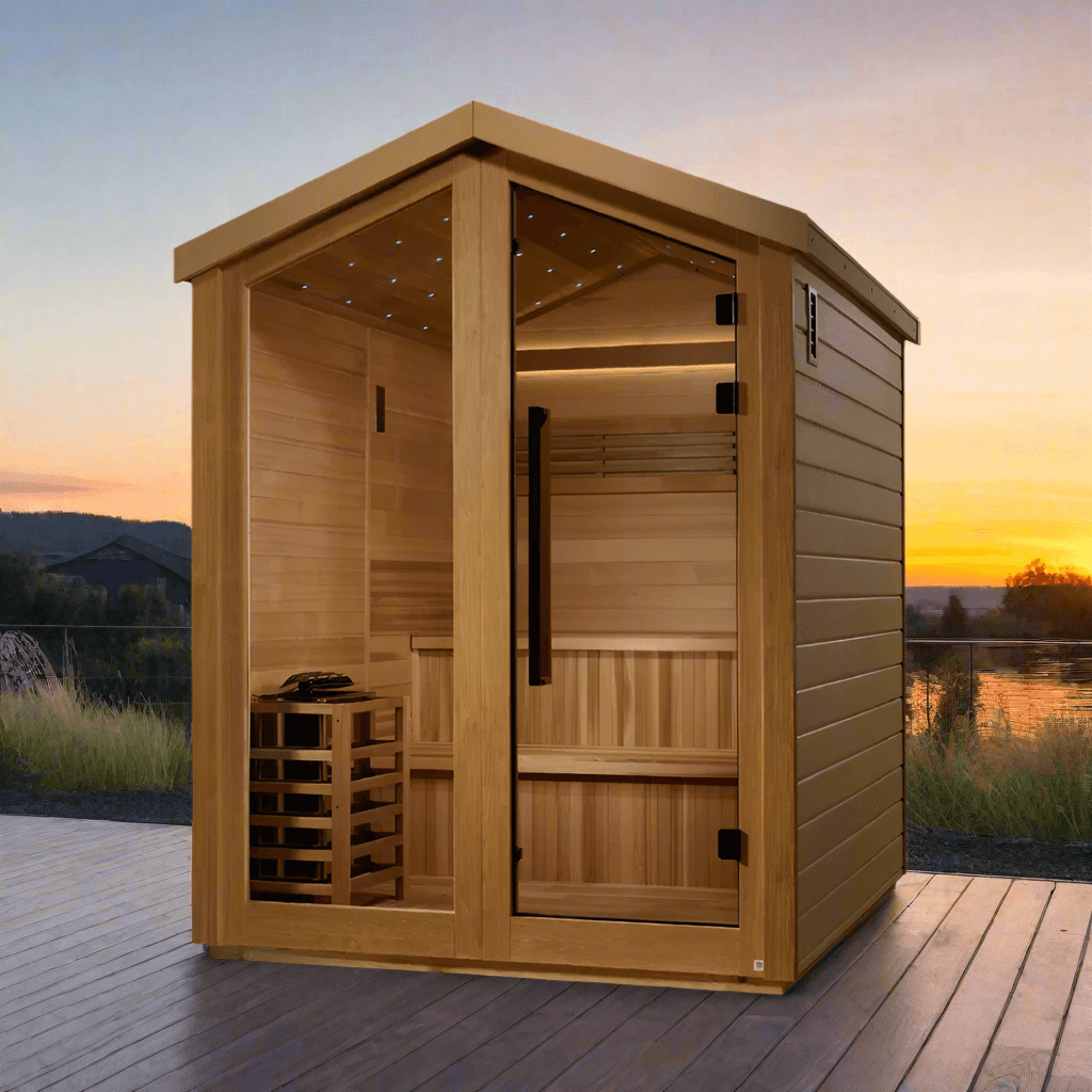 Golden Designs Kaarina 6-Person Red Cedar Outdoor Sauna & Harvia Traditional Electric Heater Kit | GDI-8506-02