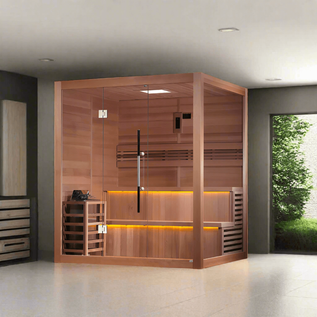 Golden Designs Kuusamo 6-Person Indoor Traditional Sauna Kit + Red Light Therapy | GDI-7206-01