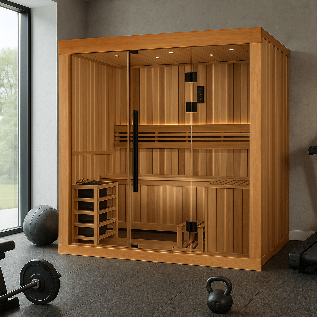 Golden Designs Copenhagen 3-Person Indoor Sauna & Harvia Traditional Electric Heater Kit | GDI-7389-02