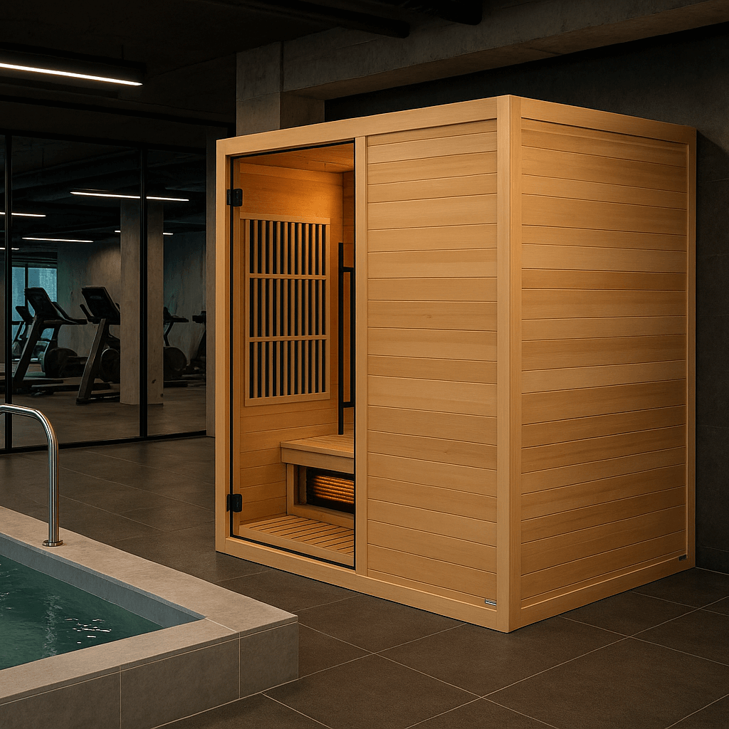 Golden Designs Soria 3-Person Hybrid Indoor Sauna w/ Full Spectrum Infrared & Harvia Traditional Electric Heater + Red Light Therapy Kit | GDI-8330-01