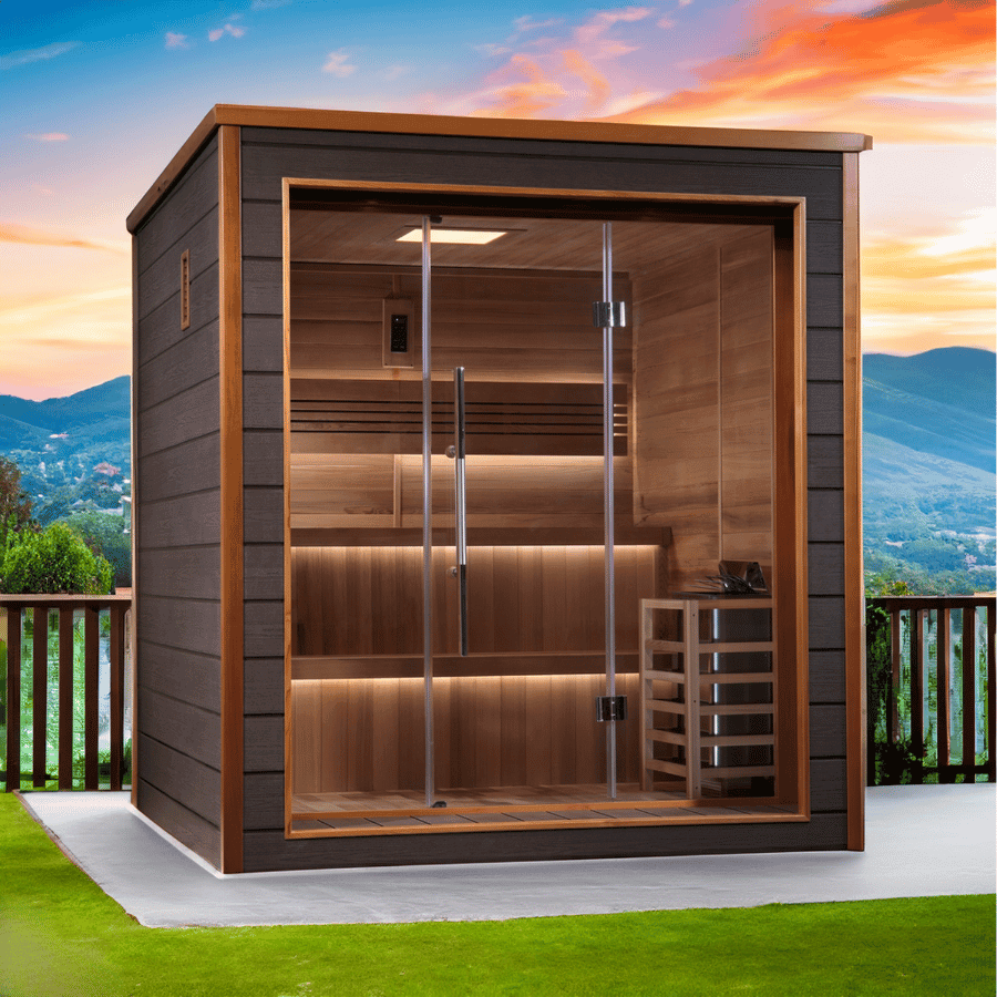 Golden Designs Bergen 6-Person Cedar Outdoor Sauna & Harvia Traditional Electric Heater Kit | GDI-8206-01