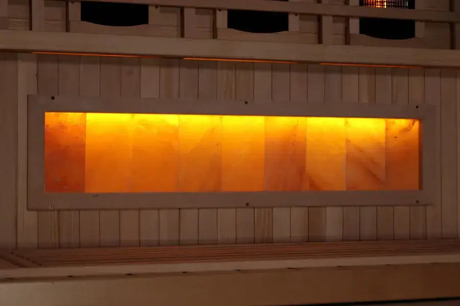Golden Designs 3-Person Corner Full Spectrum Near Zero EMF Indoor Infrared Sauna + Red Light Therapy & Himalayan Salt Bar | GDI-8035-03