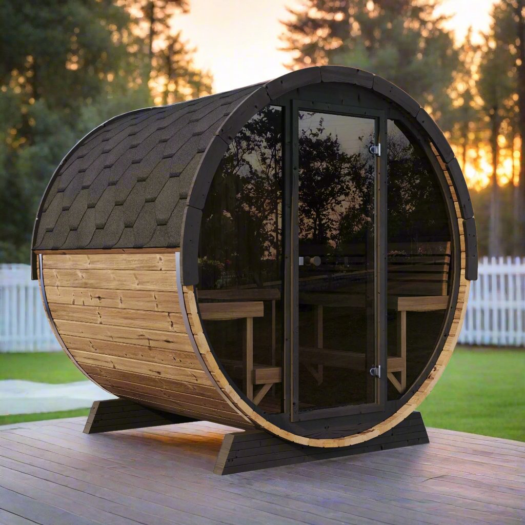 SaunaLife 6 Person 6.6' Long Outdoor Traditional Barrel Sauna | Ergo Model EE8G