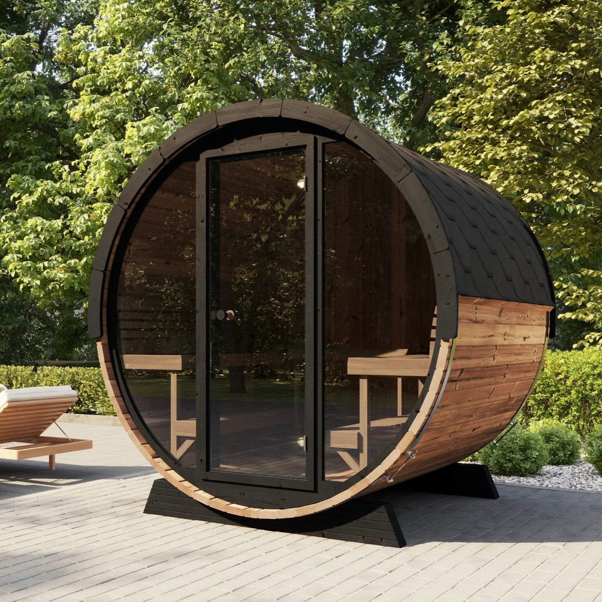 SaunaLife 6 Person 6.6' Long Outdoor Traditional Barrel Sauna | Ergo Model EE8G