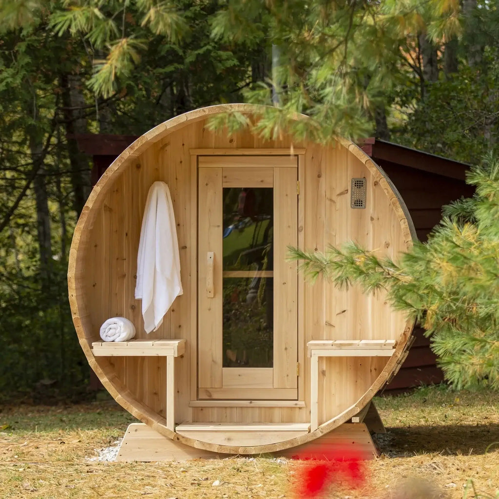 Dundalk Leisurecraft Canadian Timber 4 Person Serenity Outdoor Traditional Barrel Sauna | CTC2245W