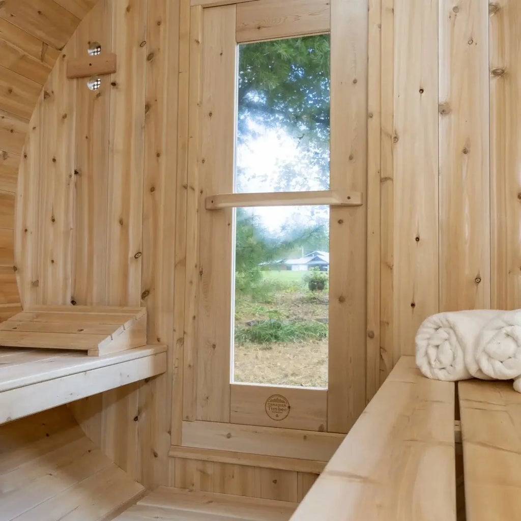 Dundalk Leisurecraft Canadian Timber 4 Person Serenity Outdoor Traditional Barrel Sauna | CTC2245W