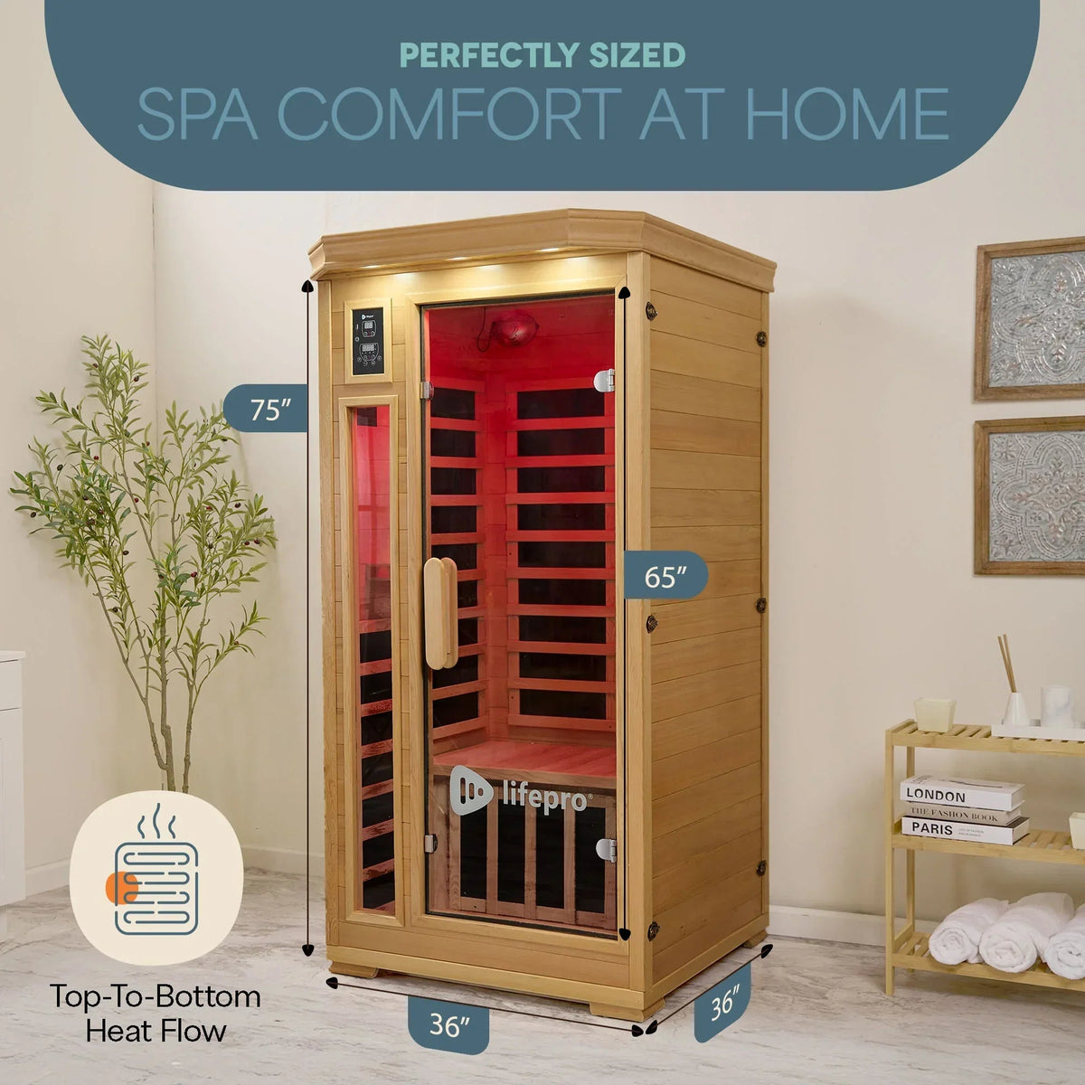 Lifepro RejuvaCure™ 1-2 Person Low EMF Far Infrared Sauna with Red Light Therapy