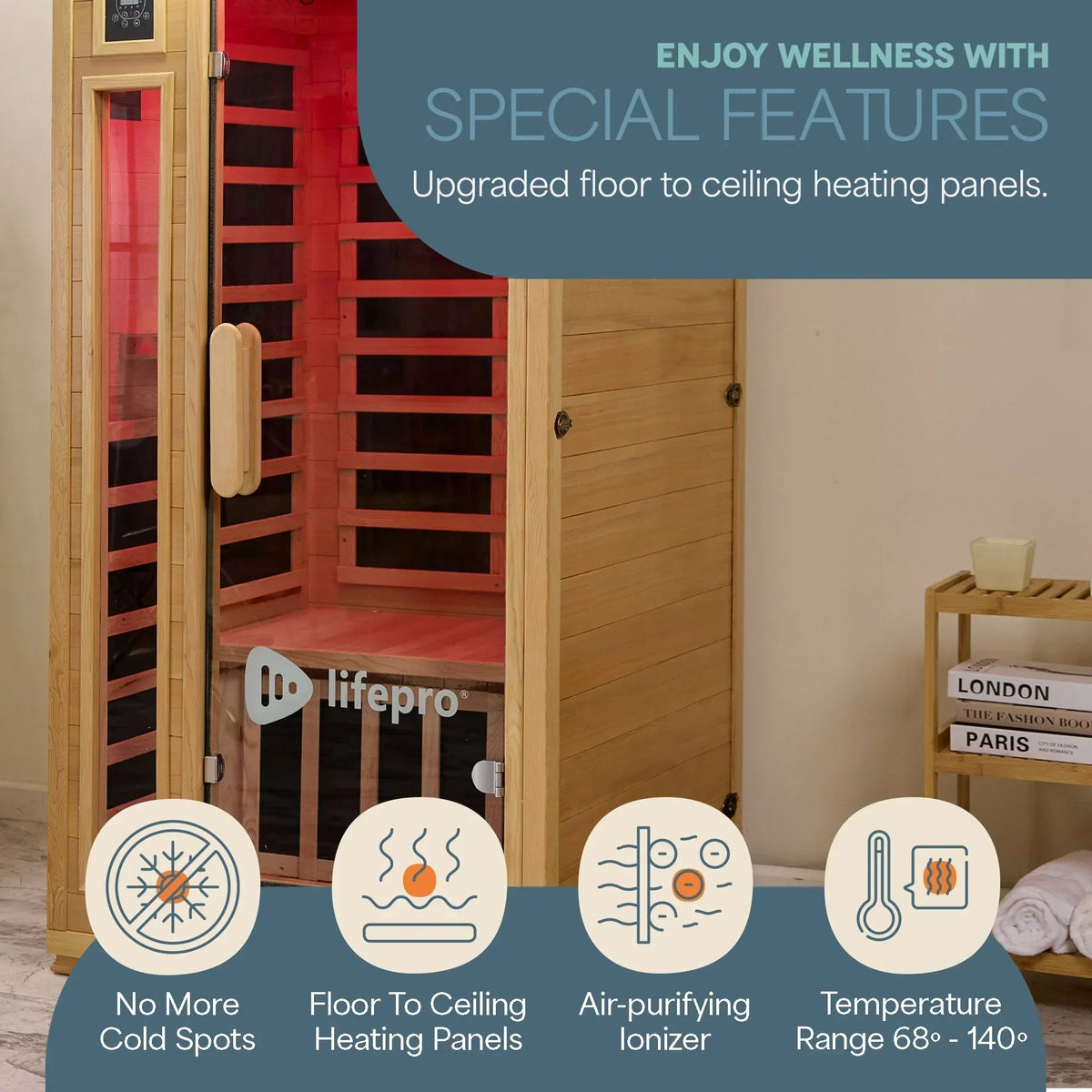 Lifepro RejuvaCure™ 1-2 Person Low EMF Far Infrared Sauna with Red Light Therapy