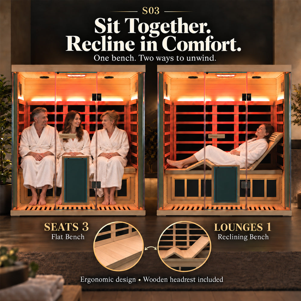 Wizzisaunas S03 3-Person Full Spectrum Near Zero EMF Indoor Infrared Sauna + Medical-Grade Red Light Therapy