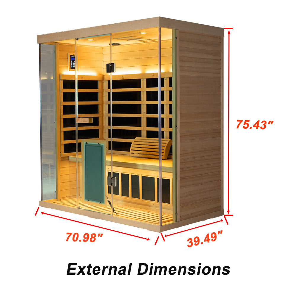 Wizzisaunas S03 3-Person Full Spectrum Near Zero EMF Indoor Infrared Sauna + Medical-Grade Red Light Therapy