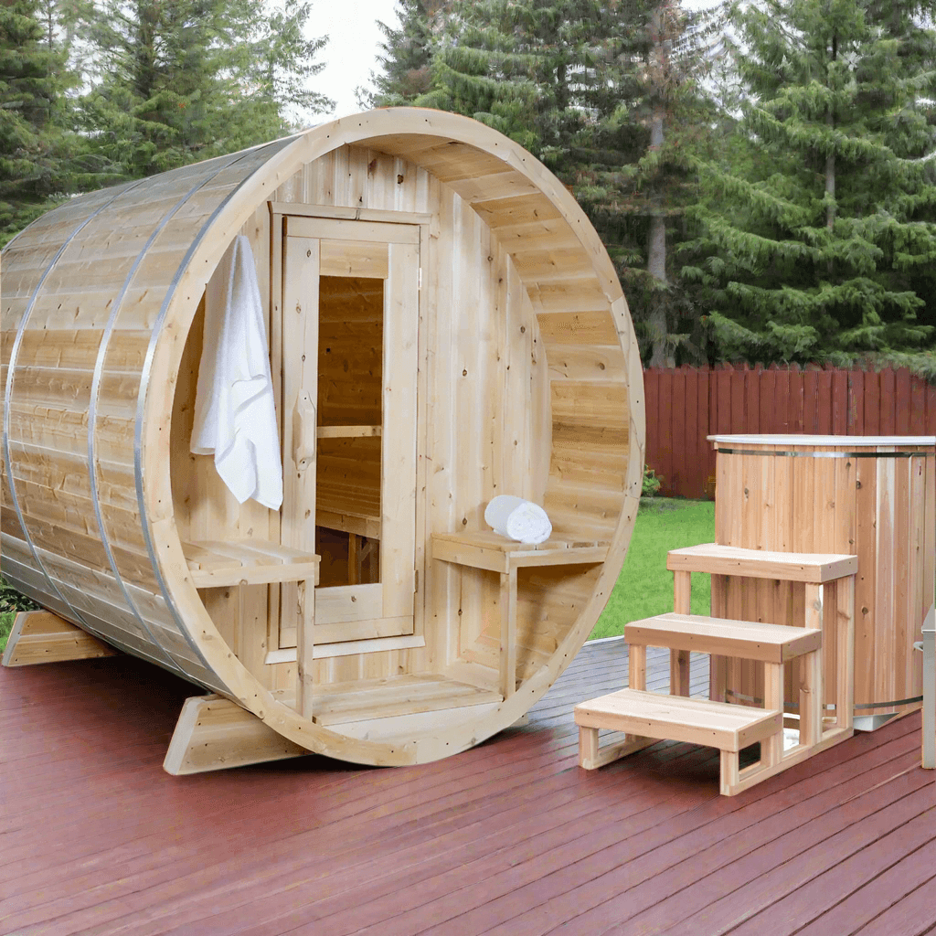 Dundalk Leisurecraft Canadian Timber 4 Person Serenity Outdoor Traditional Barrel Sauna | CTC2245W