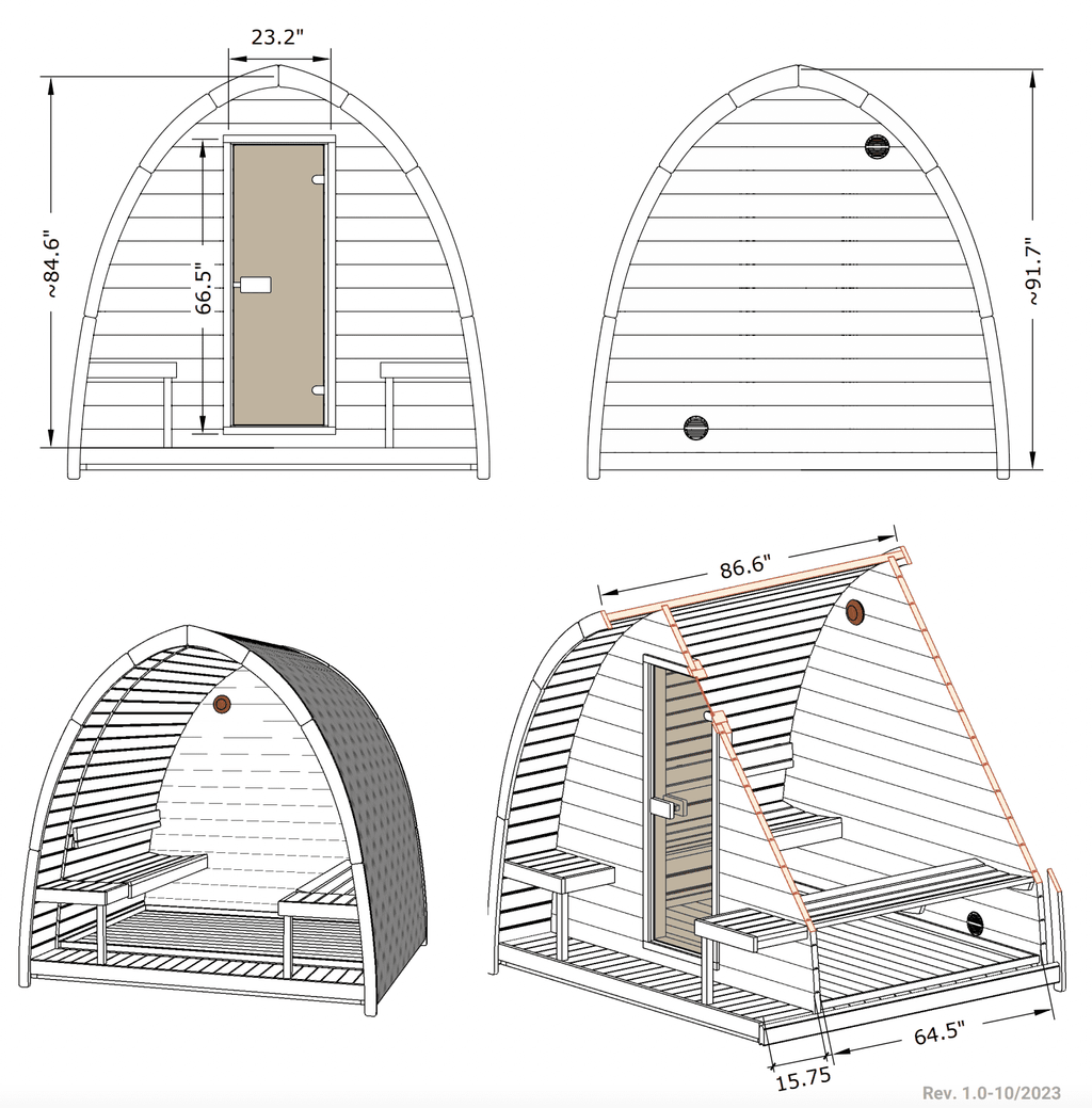 SaunaLife 6-Person Outdoor Traditional Pod Sauna | Model G3