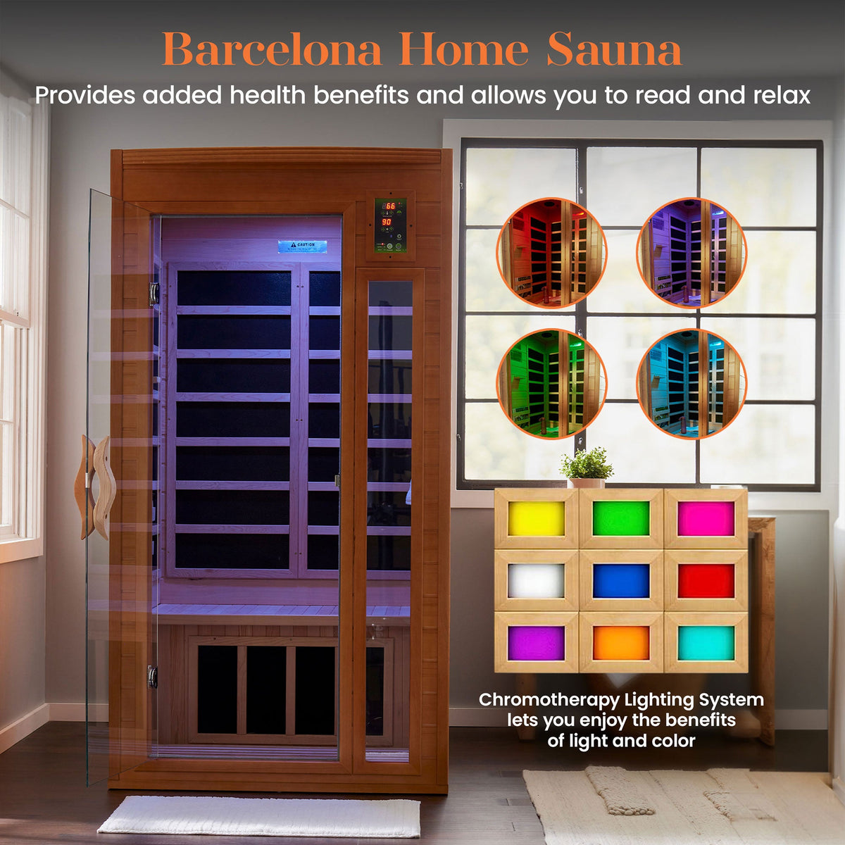 Dynamic Barcelona Elite 1-2-person Ultra Low EMF FAR Indoor Infrared Sauna + Red Light Therapy | DYN-6106-01-Elite